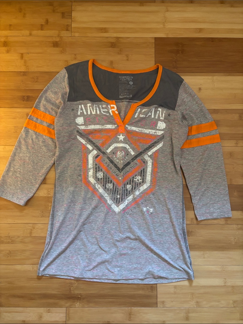 American Fighter Gray & Orange Graphic Long Sleeve Shirt